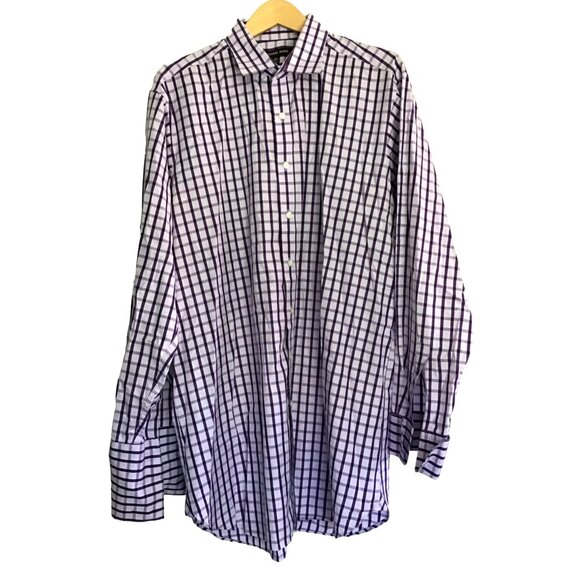 MICHAEL KORS- MENS PURPLE PLAID BUTTON FRONT 100% COTTON SHIRT SIZE NECK 17 TALL - Picture 2 of 7